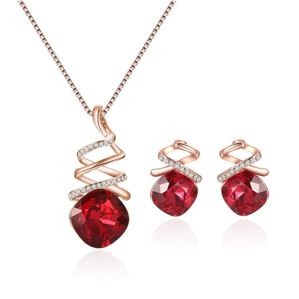 Women's bridal jewellery set with necklace and earrings on water wave chain