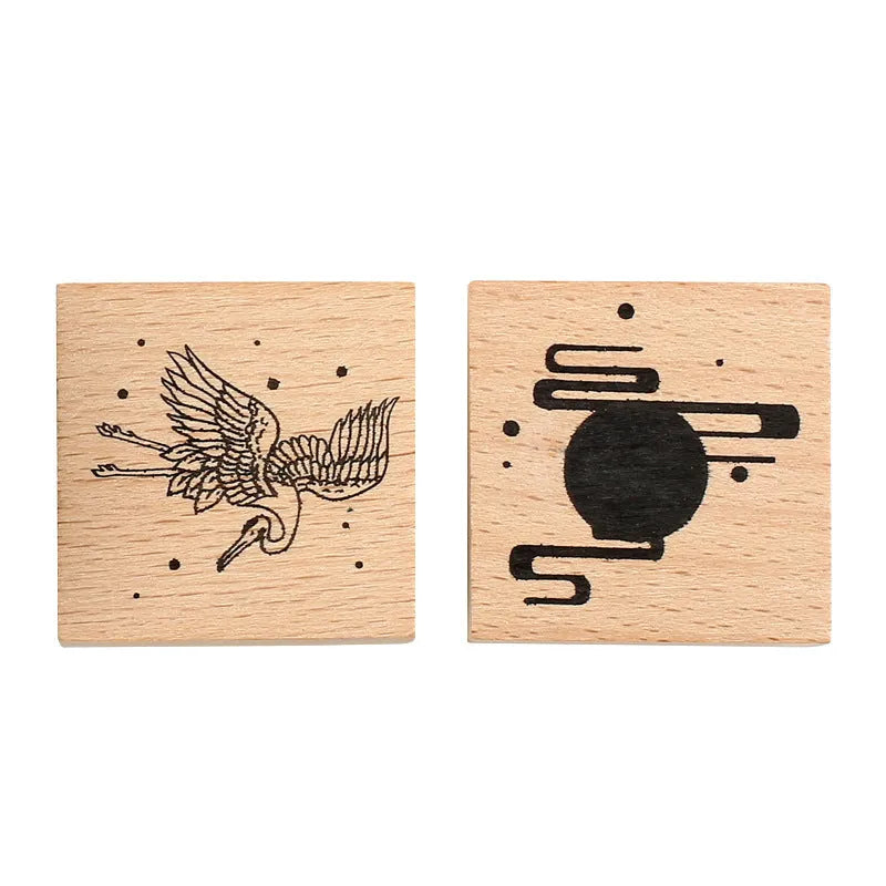 Mr. Paper wooden seal with crane design rubber printing plate for DIY stationery crafting
