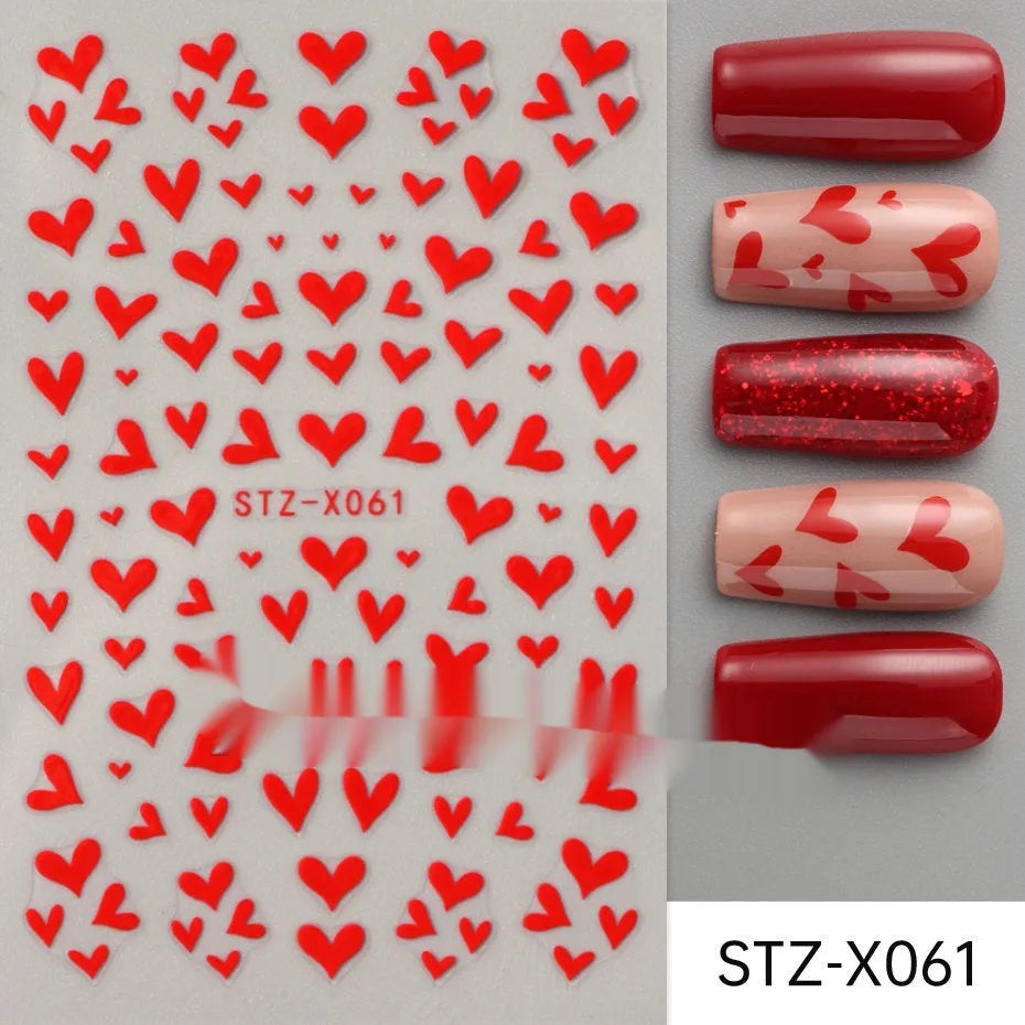 Pack of black and silver striped nail art stickers with cartoon and love pattern designs.