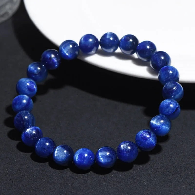 Natural grade 7A blue crystal bracelet with geometric shape and Ruyi pattern detail.