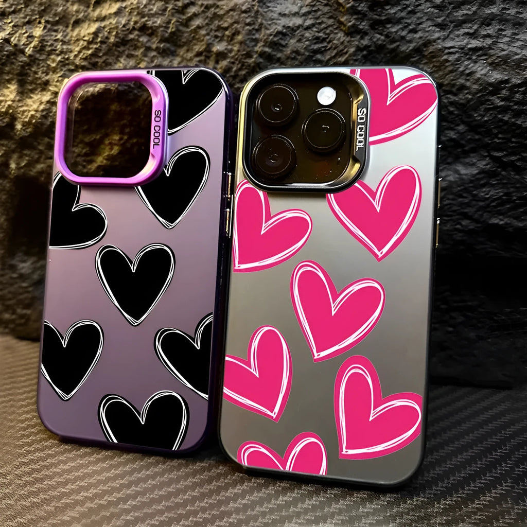 PC laser heart mobile phone shell for Apple iPhone, gray variant, all-inclusive protective case with cartoon elements