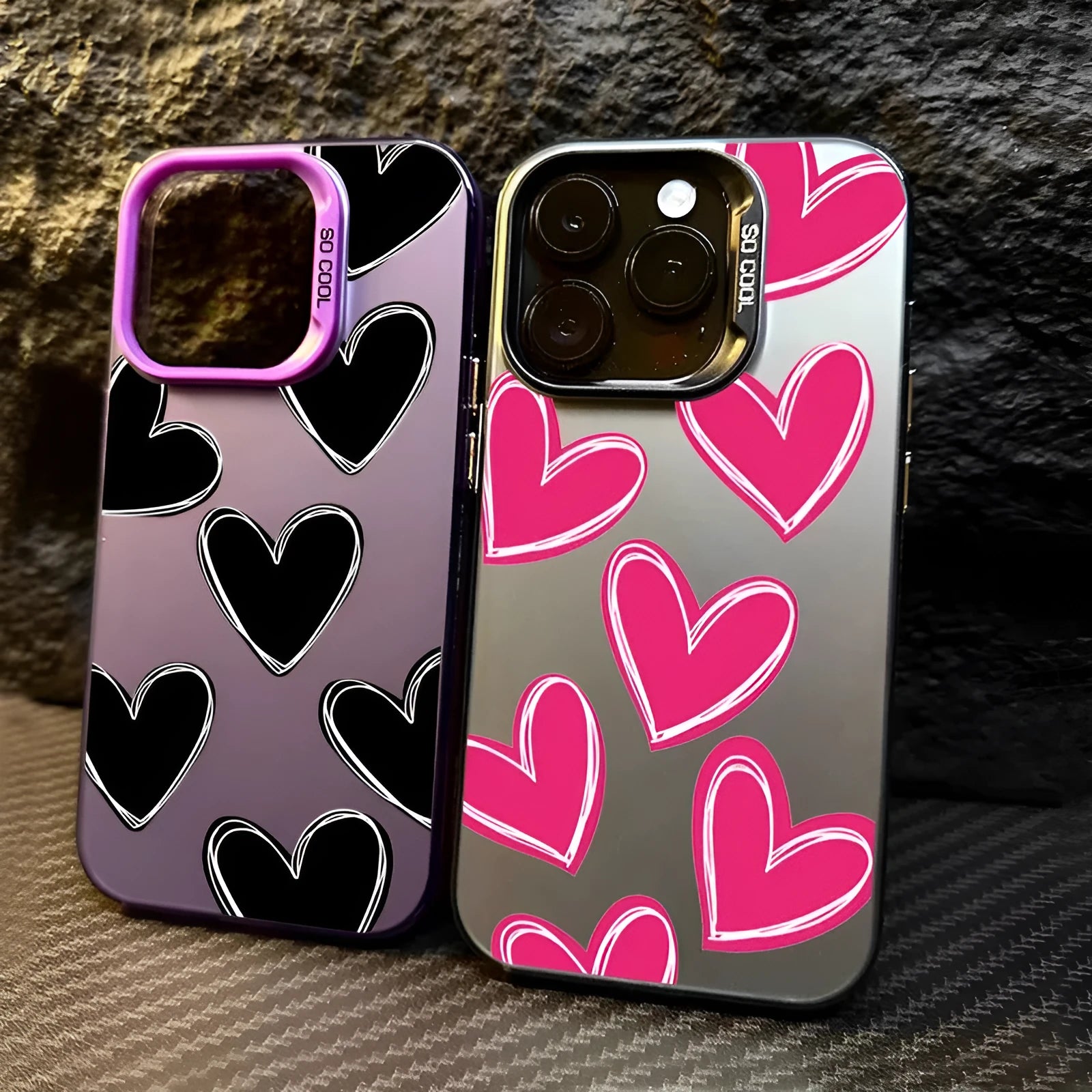PC laser heart mobile phone shell for Apple iPhone, gray variant, all-inclusive protective case with cartoon elements