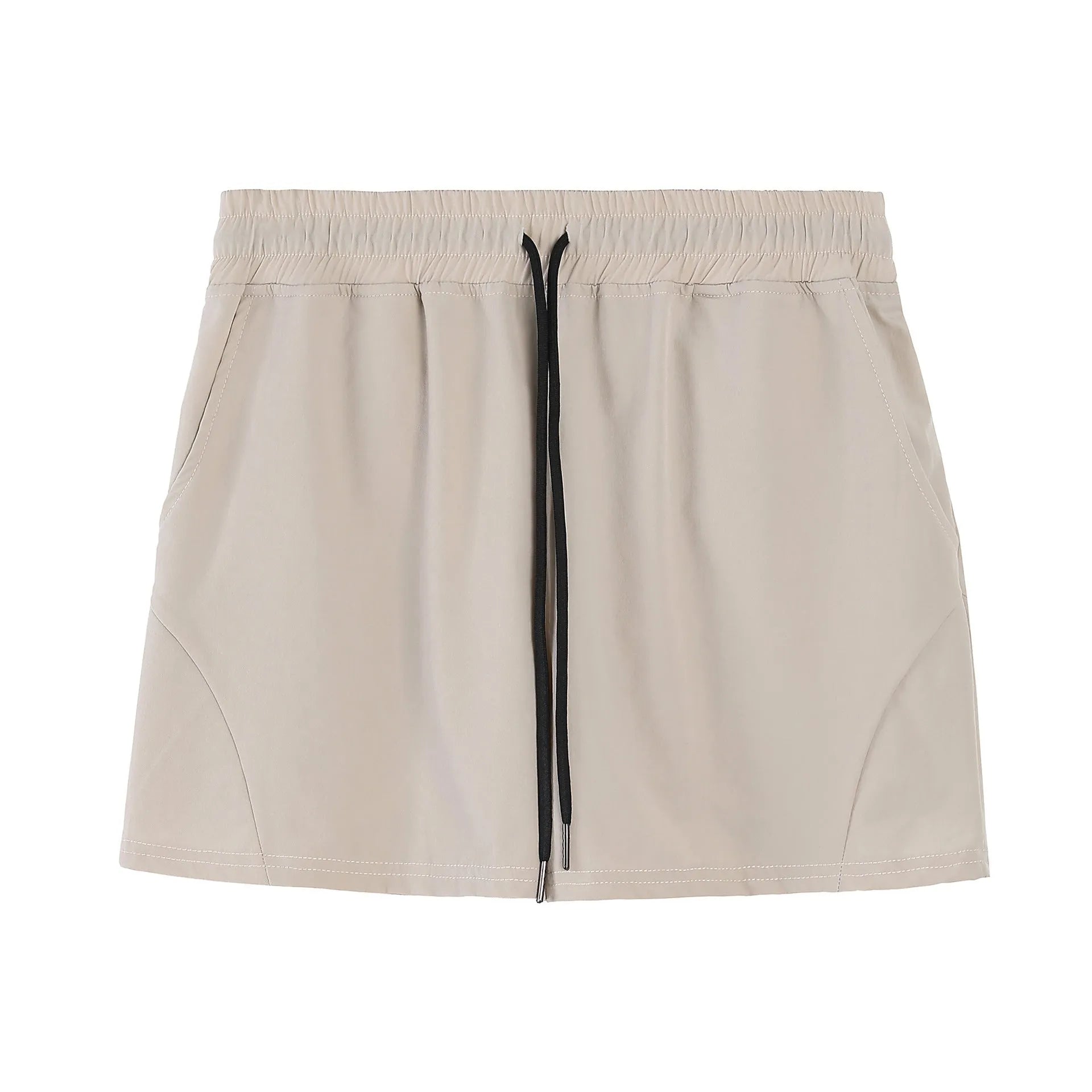 Men's thin polyester basketball shorts in apricot colour with elastic waistband.