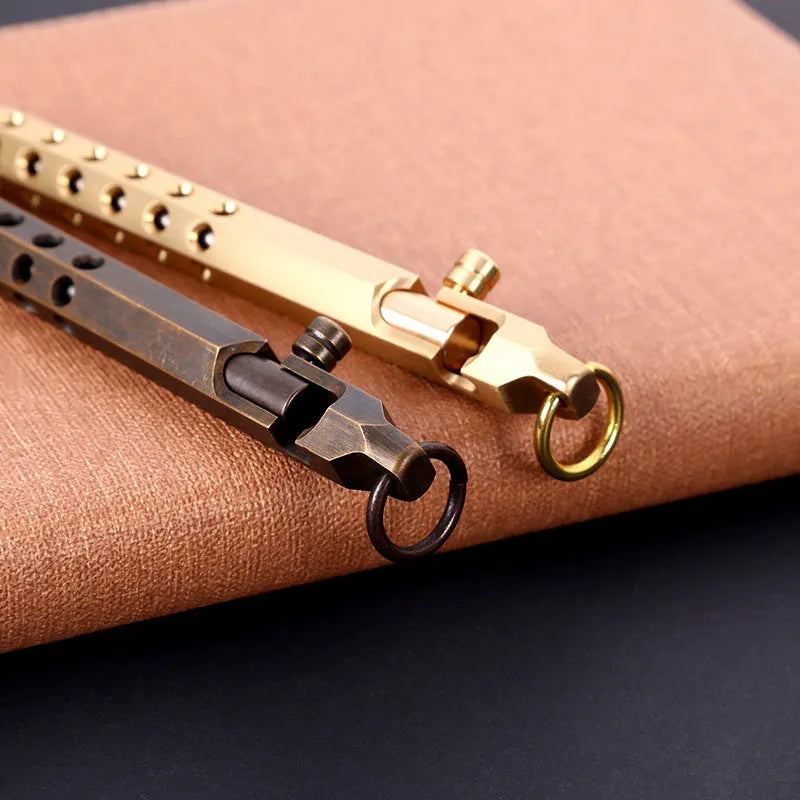Brass hexagonal retro rollerball pen with 6-angle barrel design and 0.5mm writing tip
