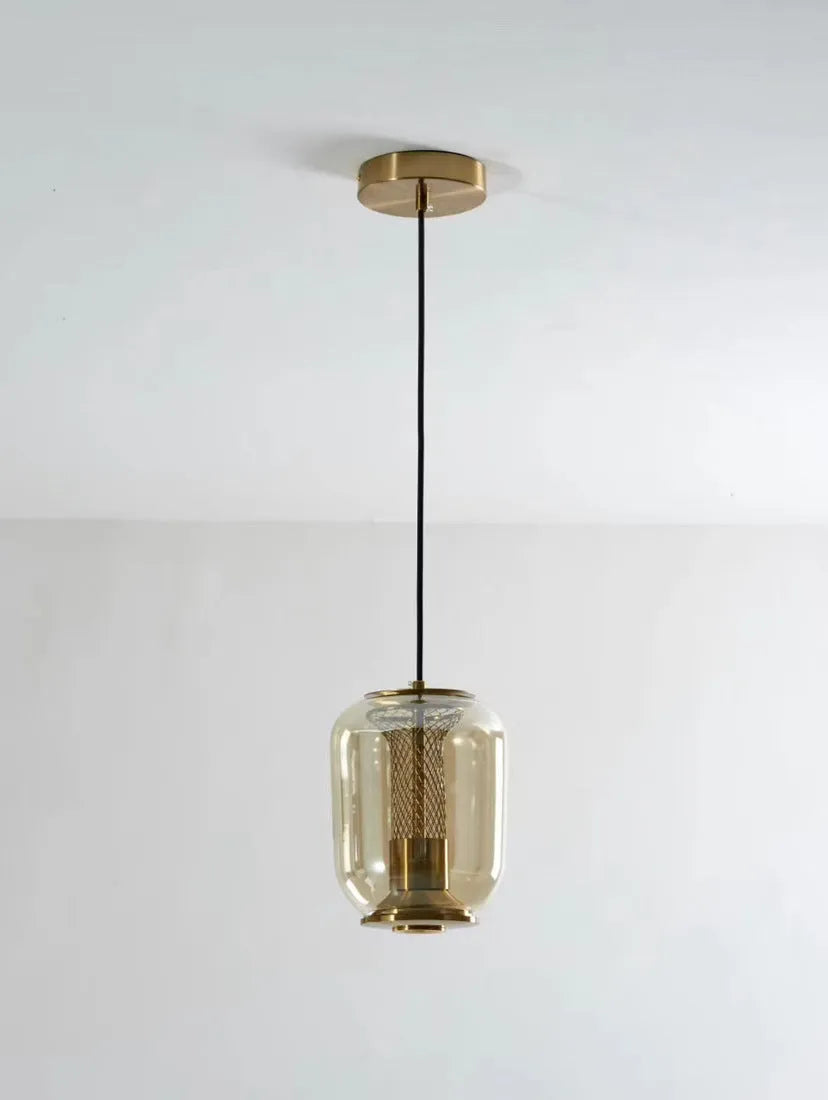 Nordic minimalist chandelier light fixture in transparent, cognac or smoky grey colour measuring D16cm x H20cm
