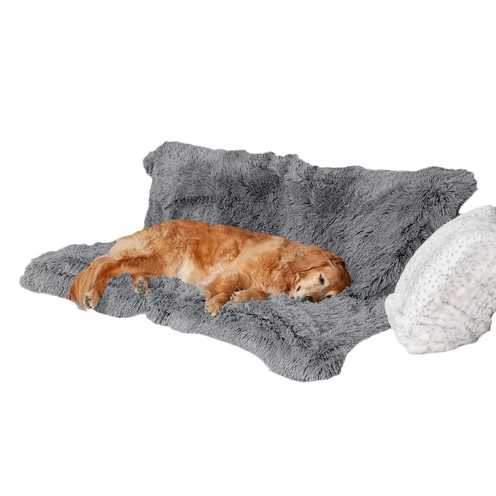 Plush waterproof dog cushion in dark grey showing double layer thickening construction