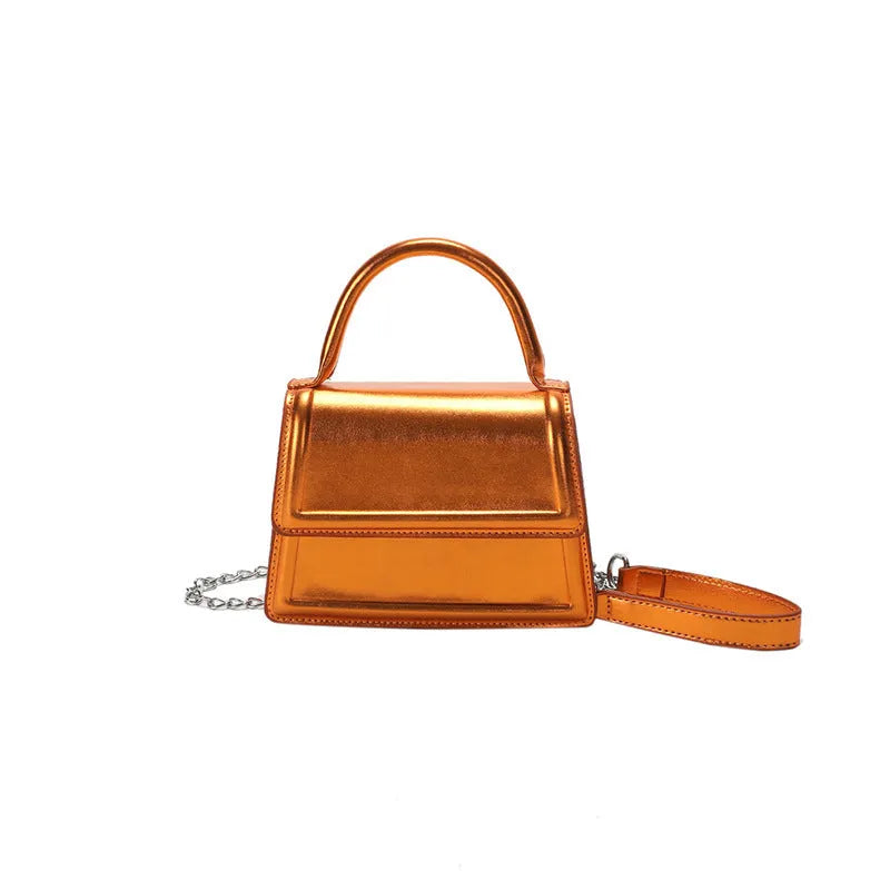 Retro PU crossbody shoulder bag in horizontal square shape showing sewing line details