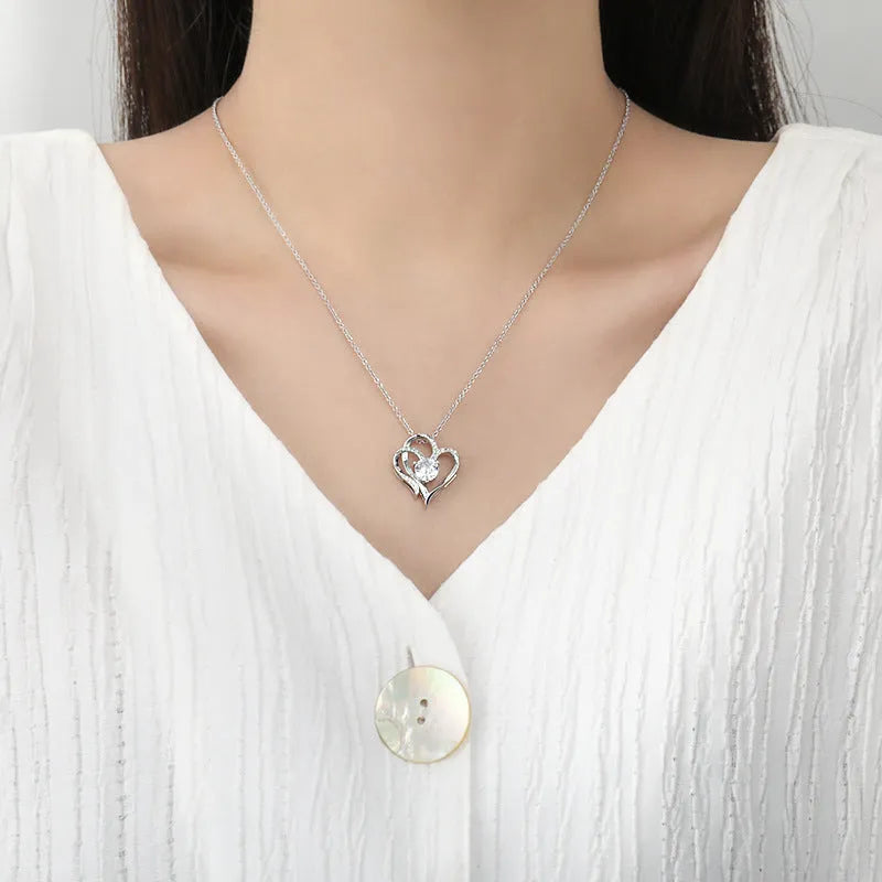 Women's 925 silver heart necklace in rose gold, white gold, or yellow gold colour.