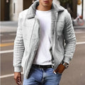 Women's casual biker jacket in grey polyester blend with sanded finish, regular length 50-65cm