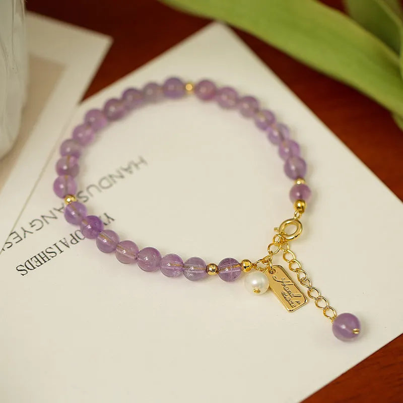 Women's natural amethyst crystal bracelet with zodiac animal design in lavender colour options