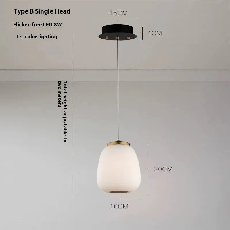 Modern minimalist long chandelier with iron frame and glass accents, warm LED light, Type C style