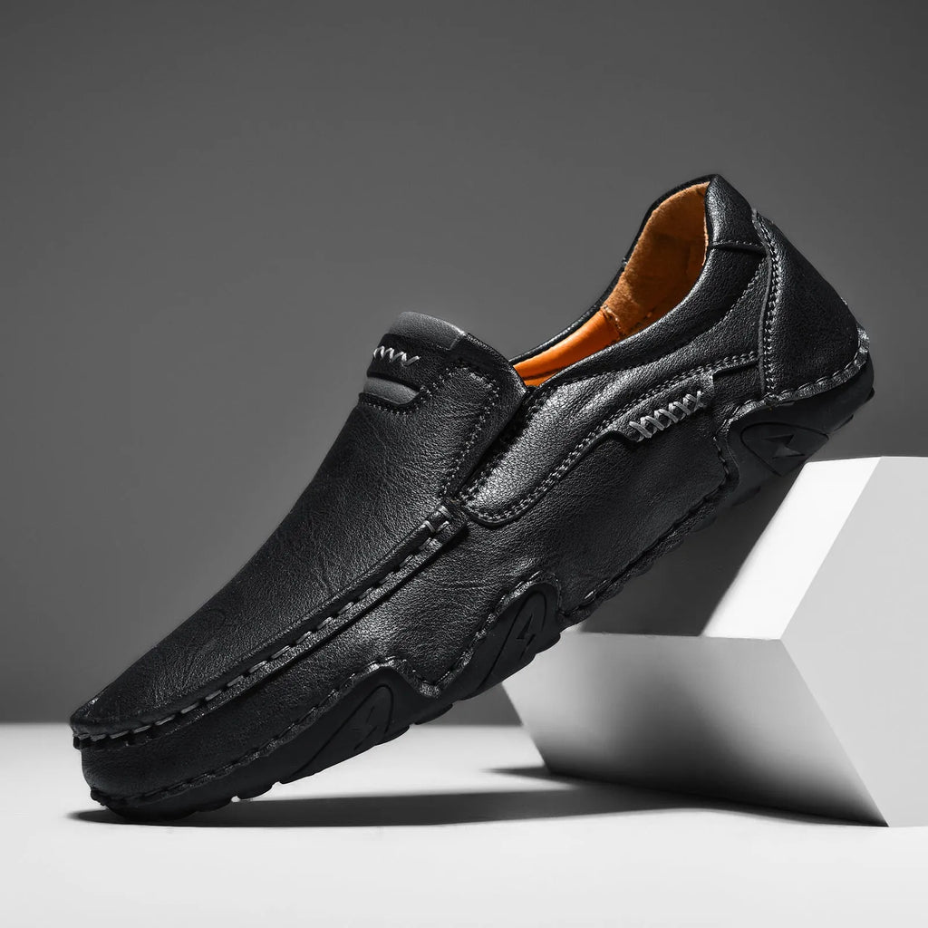 Outdoor casual slip-on flat shoes in 2518 Black with microfiber upper, round toe, and rubber sole