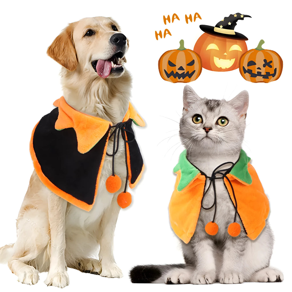 Pumpkin-themed double-sided plush cloak for dogs and cats Halloween costume