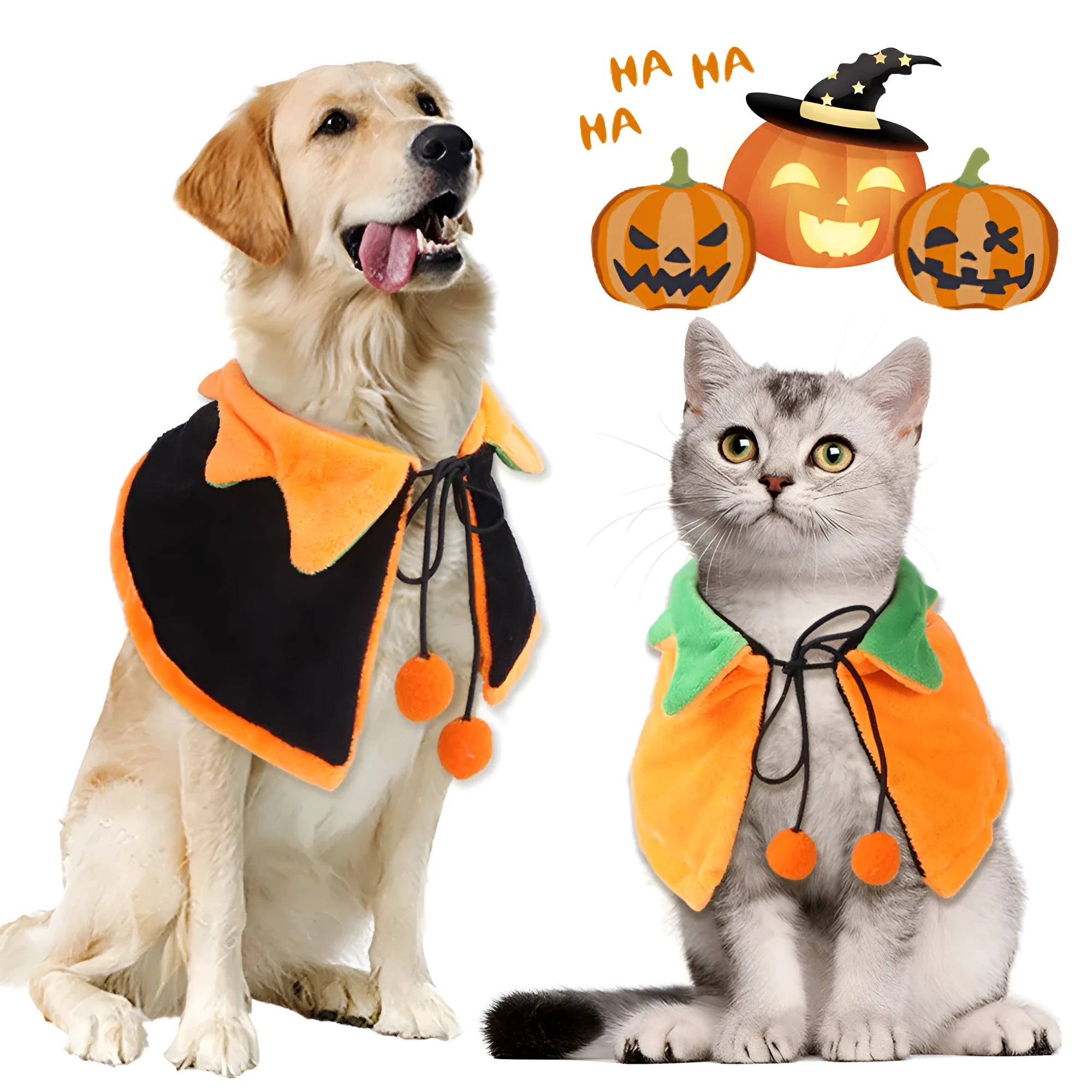 Pumpkin-themed double-sided plush cloak for dogs and cats Halloween costume