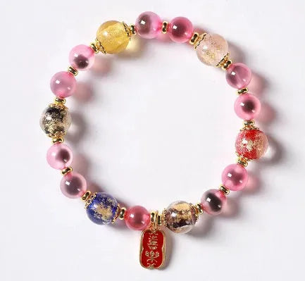 Candy Heart Agate Colored Glaze Bracelet 8mm beads alloy inlay natural stone jewellery