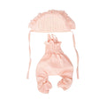 Orange dog jumpsuit with matching hat for small breeds like Yorkies and Chihuahuas, summer outdoor wear