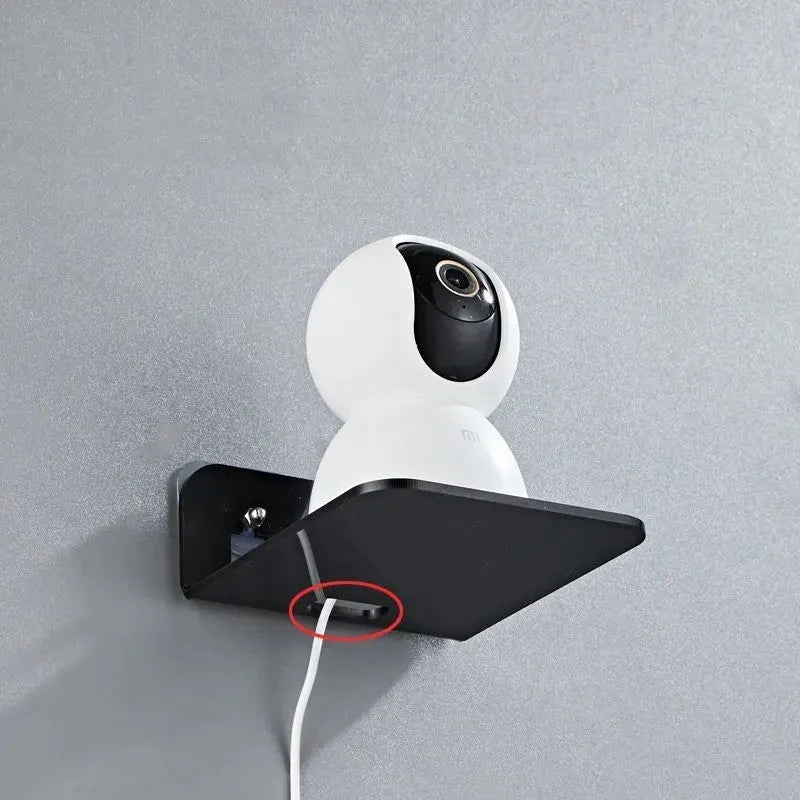 Acrylic right-angle camera wall mount for no-drill installation in black finish