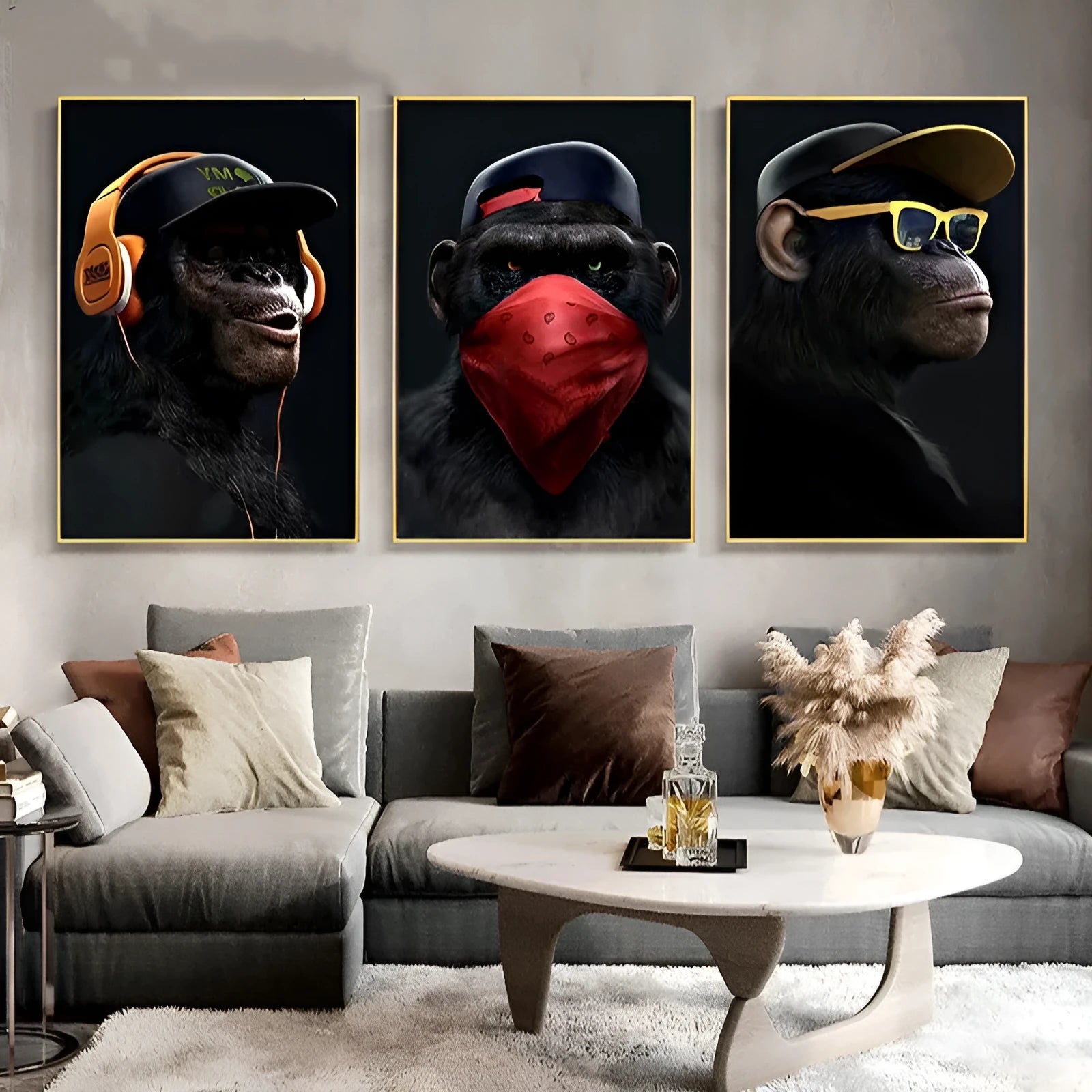 Modern framed canvas painting wall art with pine wood frame, available in multiple sizes and colour options