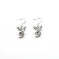 Rabbit stud earrings with full diamond detail in silver, pink, or gold alloy metal