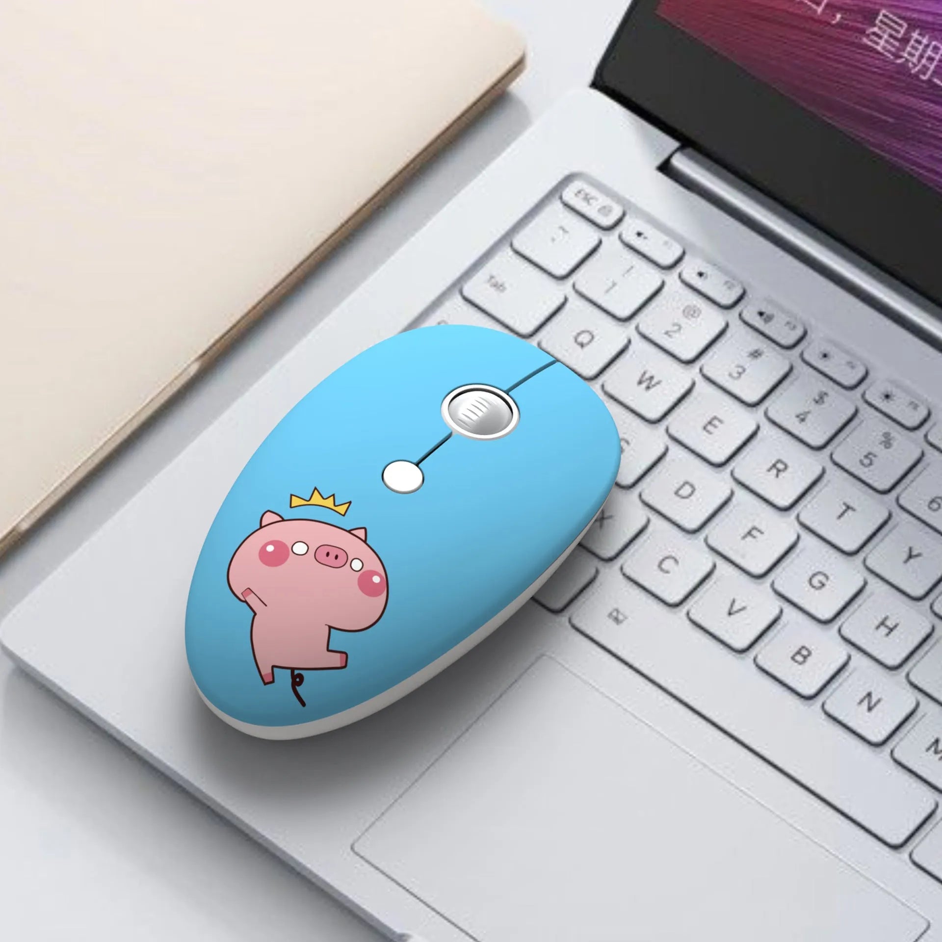 Compact wireless computer mouse with cartoon animal design in multiple colour options for laptop use