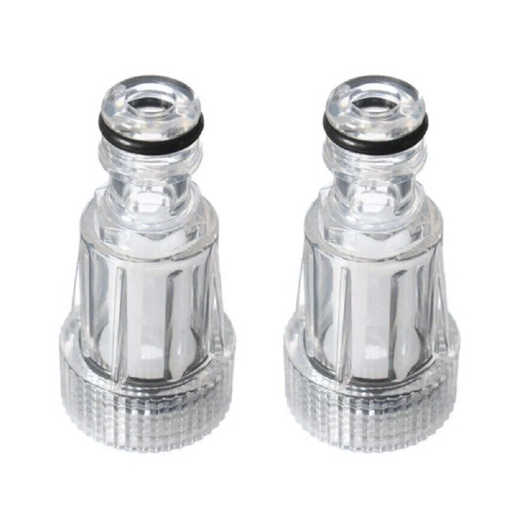 Transparent plastic inlet joint filter screen body for Karcher K2-K7 pressure washers showing 3cm diameter connection