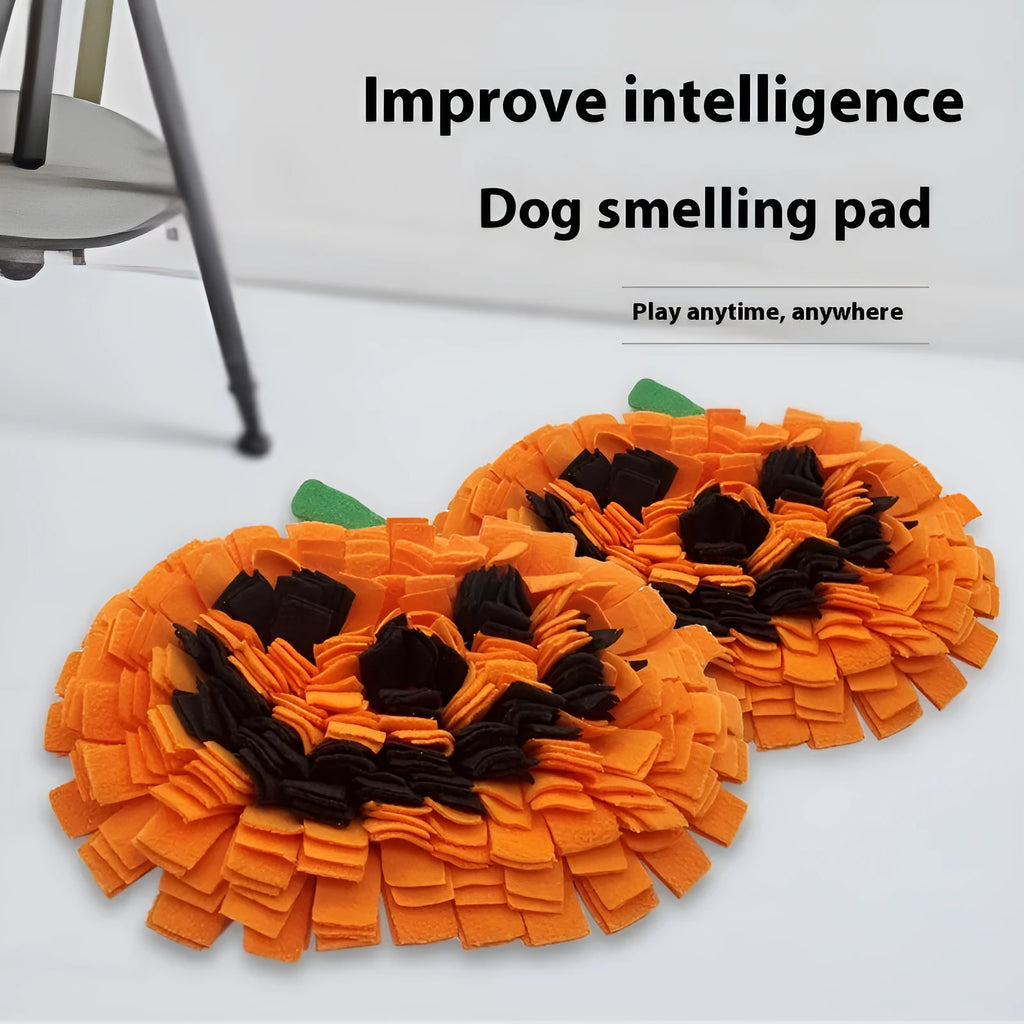 Orange pet slow feed training mat with textured fleece surface for anti-choke feeding