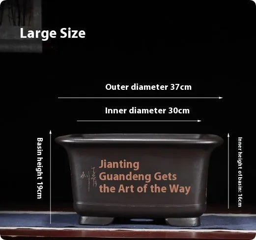 Large Chinese-style purple clay flower pot for indoor bonsai and plants.