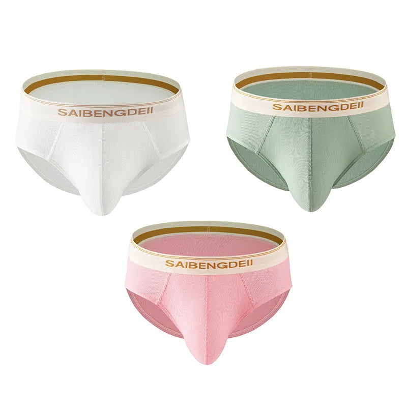 Men's thin breathable U convex briefs in solid colour, knitted polyester fabric, mid waist