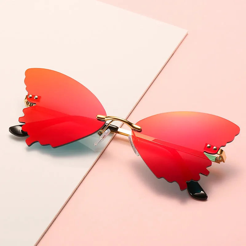 Butterfly rimless vintage sunglasses with plastic metal frame in seven colours UV400 protection