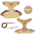 Cat chest harness and traction rope set in beige with anti-breaking cloth lead