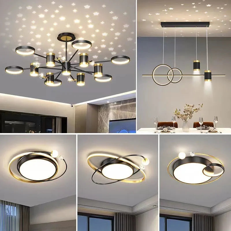 Black 13-head iron Nordic star pendant ceiling light with remote control