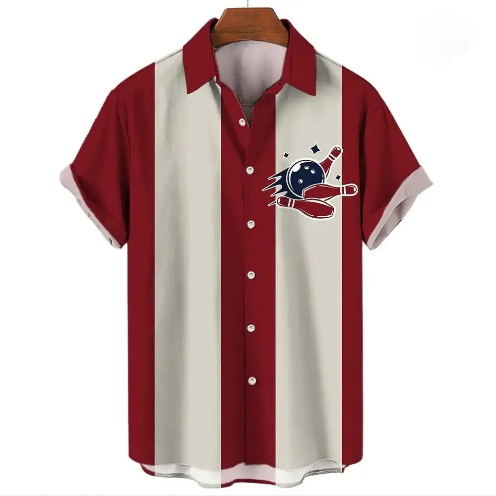 Men's stripe pattern Hawaiian shirt with short sleeves and elastic band construction