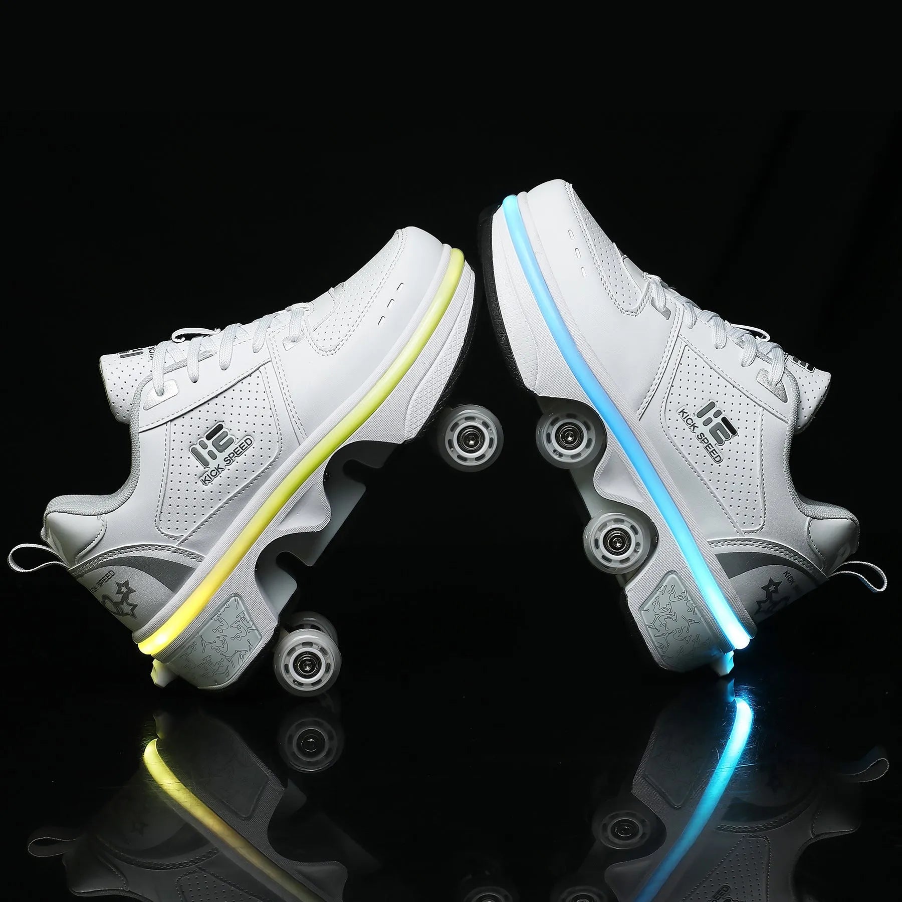 Four Wheel Rampage roller skates with seven-colour breathing light, double-row PU wheels, grape purple colour variant