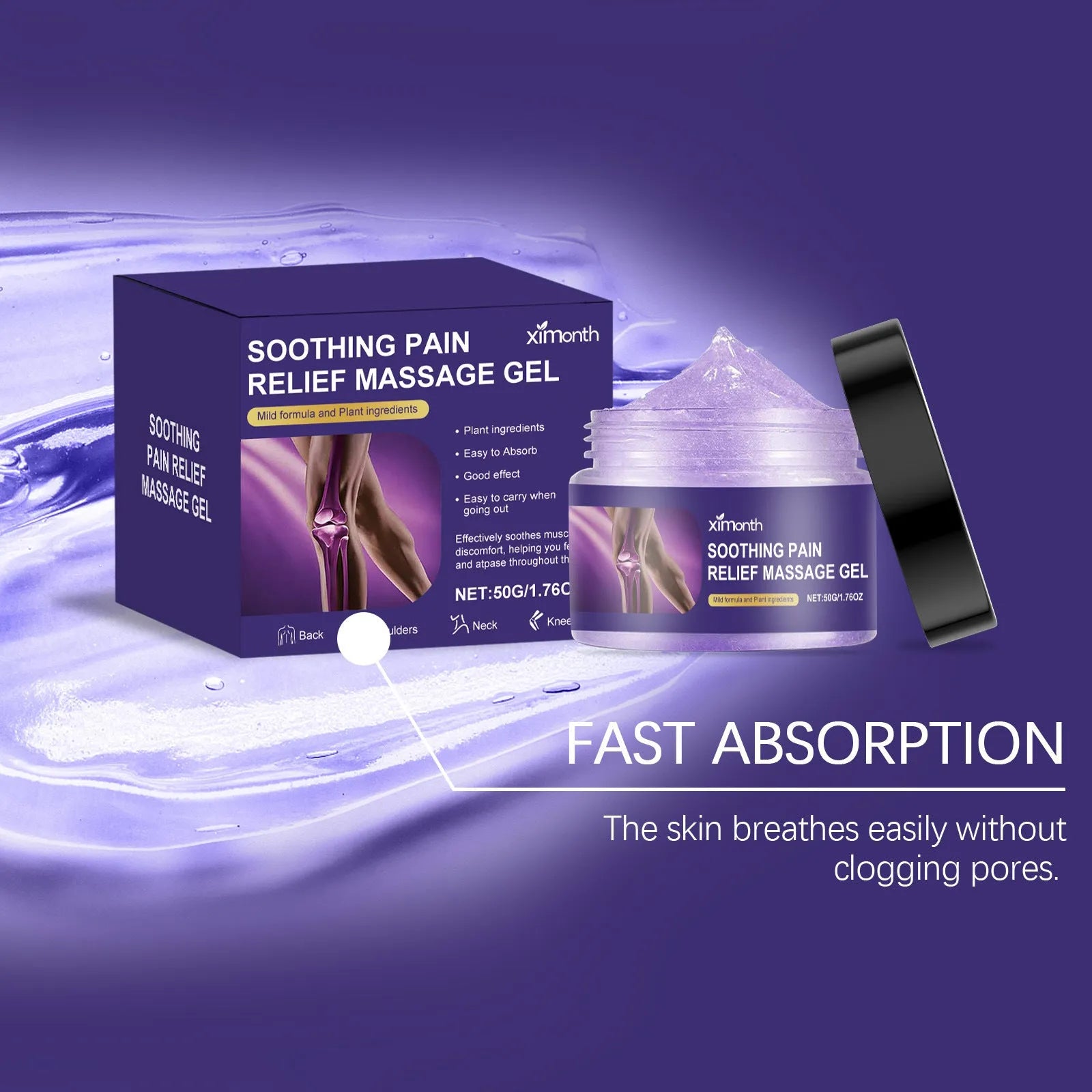 50g tube of cooling joint care gel for shoulders, back, knees, and elbows.