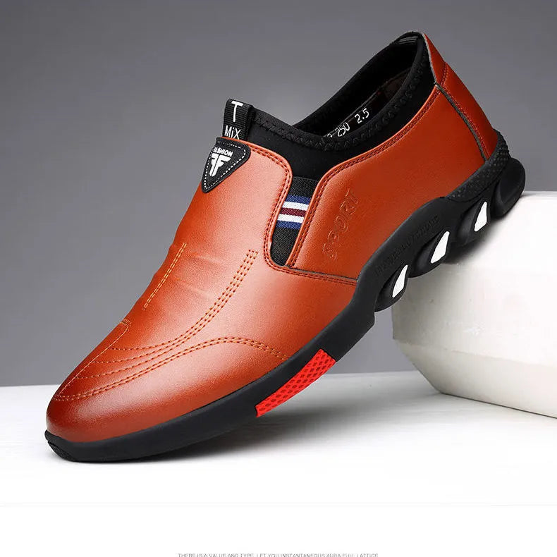 Men's black and brown PU business shoes with lace-up design and flat heel