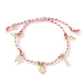 Hand-woven women's bracelet made from colourful braided rope with an integrated carrying strap tag design.