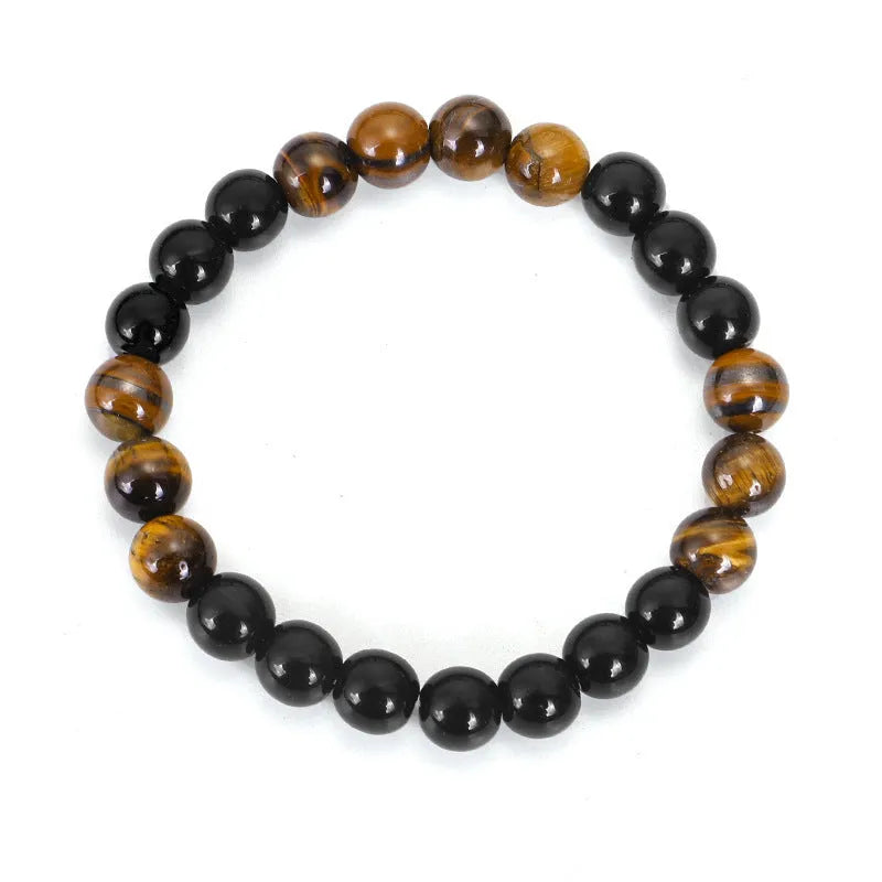 Tiger eye stone tassel necklace with drop-shaped pendant on ball bead chain