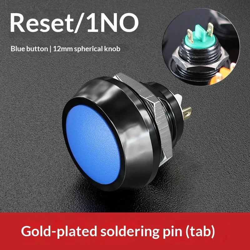 12mm spherical head self-resetting push button switch with silver-plated contacts and waterproof protection