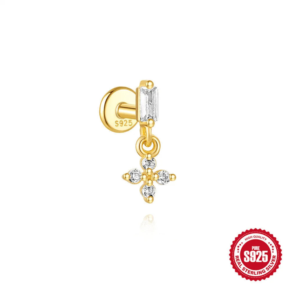 S925 sterling silver water drop earrings with flat spiral geometric design and gold plating.