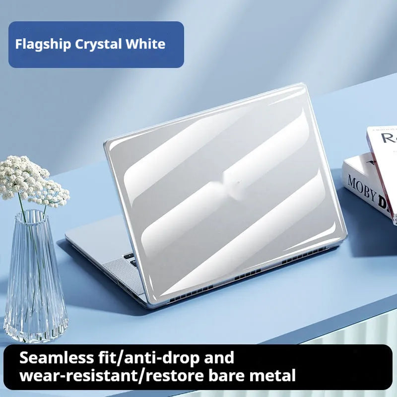 Transparent plastic protective shell for MacBook laptop showing compatible models