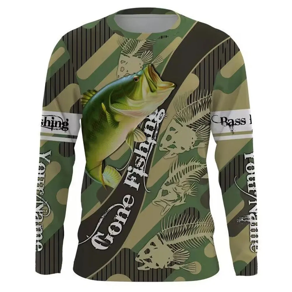 Men's fish printed long sleeve pullover top in milk silk fabric with round neck