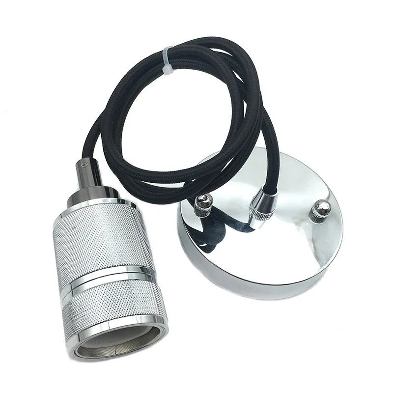 Retro-style DIY chandelier ceiling light assembly kit in chrome finish with braided cord