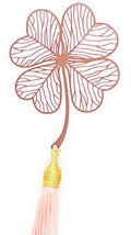 Brass bookmark with hollow-cut leaf design and matching rose gold metal tassel