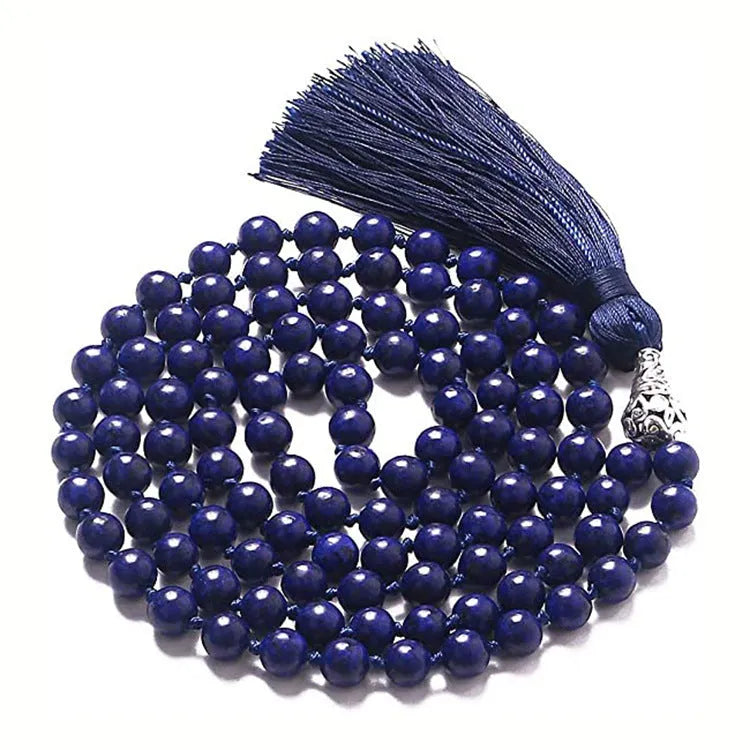 Geometric agate tassel necklace with colourful stone beads measuring 95-100cm in length