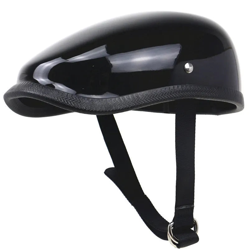 Japanese Beret lightweight retro half motorcycle helmet fibreglass bright black side view
