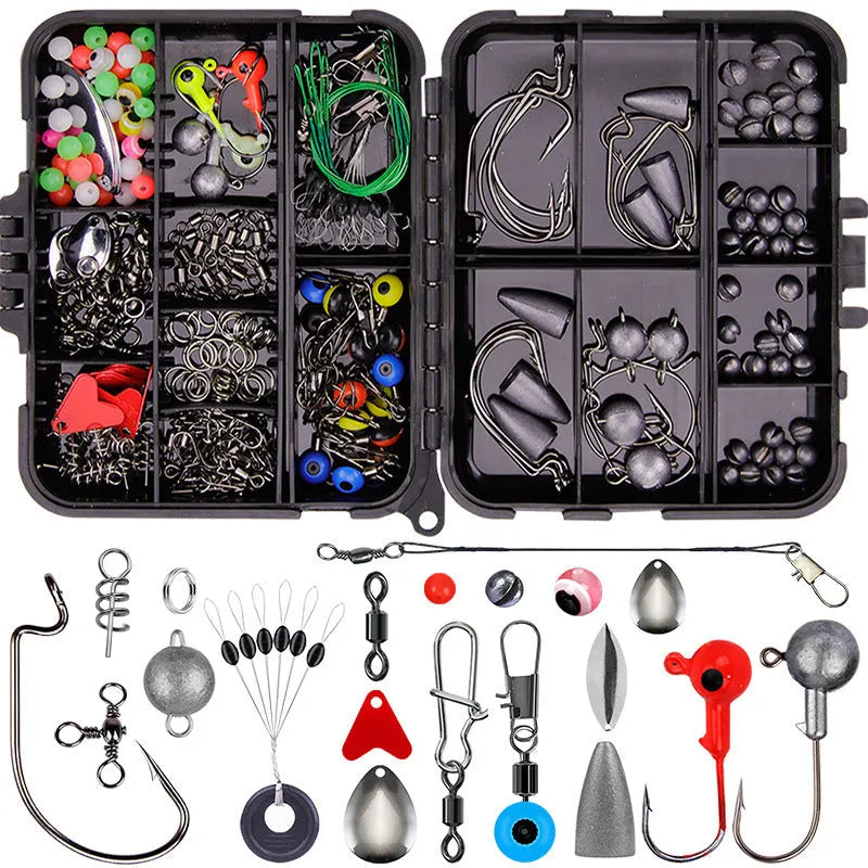Weihe 257-piece fishing lure accessories set in an orange or black ABS plastic tackle box.