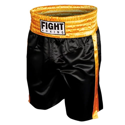 Black and white striped waist kickboxing shorts with side splits on a mannequin.