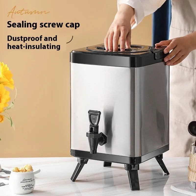Square lock stainless steel milk tea bucket with 8 litre capacity and silver finish