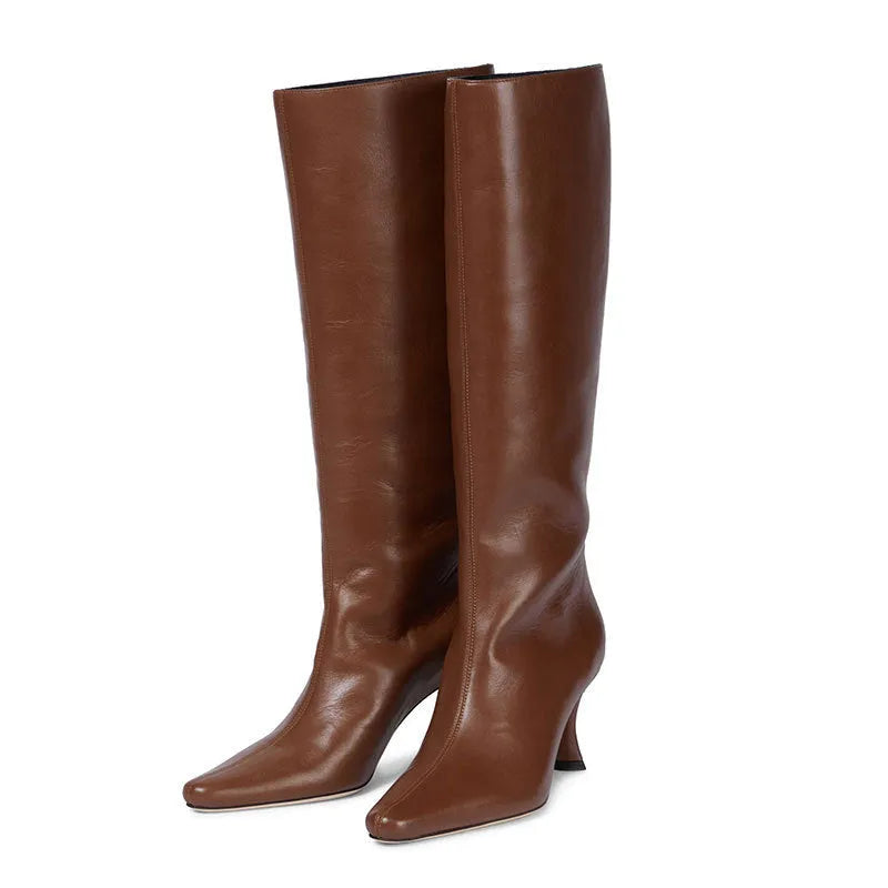 Women's square toe cowboy boots in microfibre available in multiple colours including black, snake pattern, and brown stone