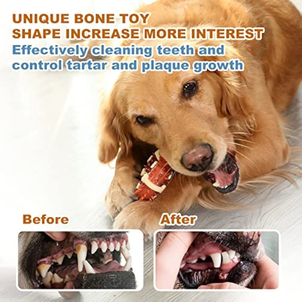 Bone-shaped natural rubber dog dental toy for teeth grinding and anxiety relief